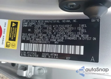 2011 Toyota Highlander from USA, damaged, VIN 5TDZA3EH9BS008313